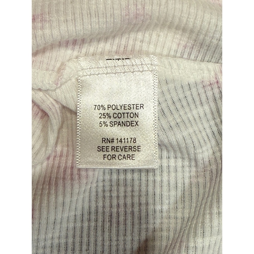 La Peche Peplum Top Women Size M White Pink Floral Coquette Ribbed Cap‎ Sleeve - Picture 4 of 8